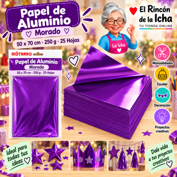 RI-0005759 Papel de Aluminio 50 x 70 cm 250 g Morado - 25 Hojas Motarro