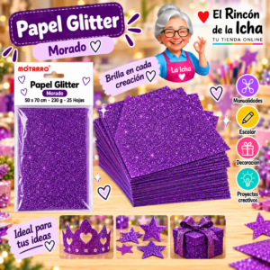 RI-0005765 Papel Glitter 50 x 70 cm 230 g Morado - 25 Hojas Motarro