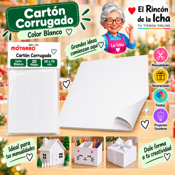 RI-0005772 Cartón Corrugado 50 x 70 cm Blanco - 20 Hojas