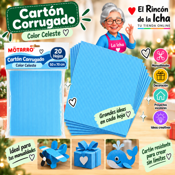 RI-0005779 Cartón Corrugado 50 x 70 cm Celeste - 20 Hojas