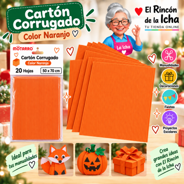 RI-0005781 Cartón Corrugado 50 x 70 cm Naranjo - 20 Hojas