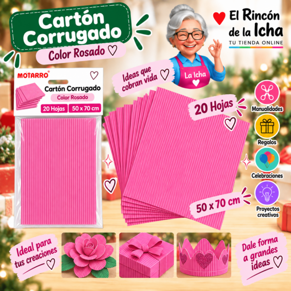 RI-0005783 Cartón Corrugado 50 x 70 cm Rosado - 20 Hojas