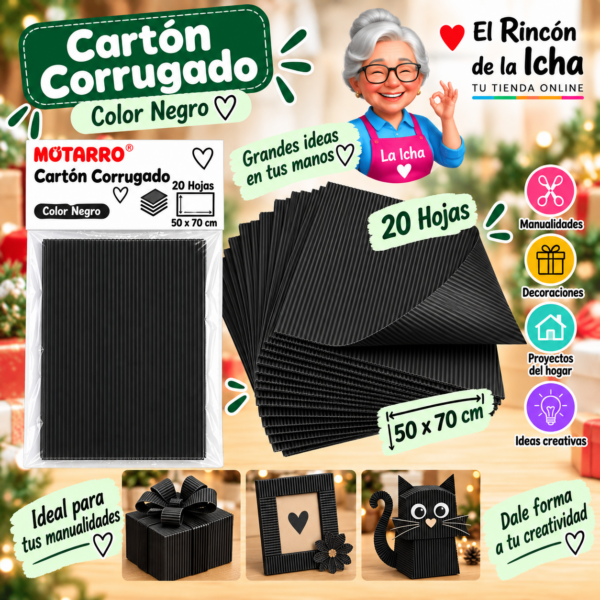RI-0005784 Cartón Corrugado 50 x 70 cm Negro - 20 Hojas