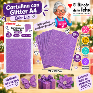 RI-0005786 Cartulina con Glitter A4 250 g Lila - 10 Hojas