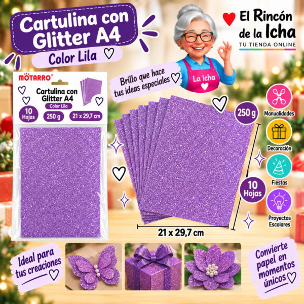 RI-0005786 Cartulina con Glitter A4 250 g Lila - 10 Hojas