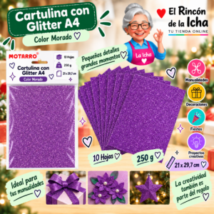 RI-0005787 Cartulina con Glitter A4 250 g Morado - 10 Hojas