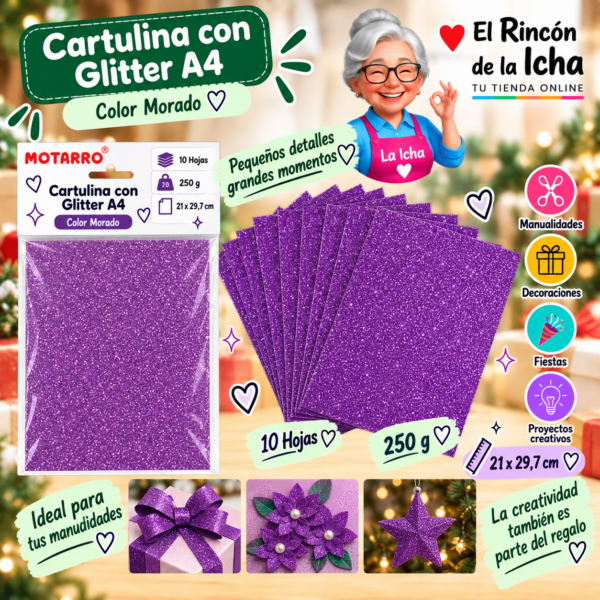 RI-0005787 Cartulina con Glitter A4 250 g Morado - 10 Hojas
