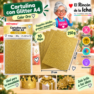RI-0005788 Cartulina con Glitter A4 250 g Oro - 10 Hojas