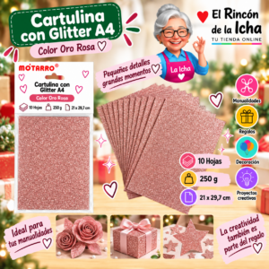 RI-0005789 Cartulina con Glitter A4 250 g Oro Rosa - 10 Hojas