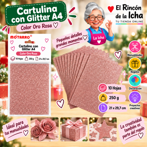 RI-0005789 Cartulina con Glitter A4 250 g Oro Rosa - 10 Hojas