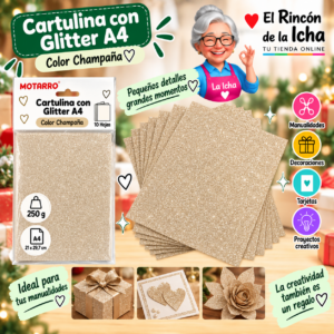 RI-0005790 Cartulina con Glitter A4 250 g Champaña - 10 Hojas