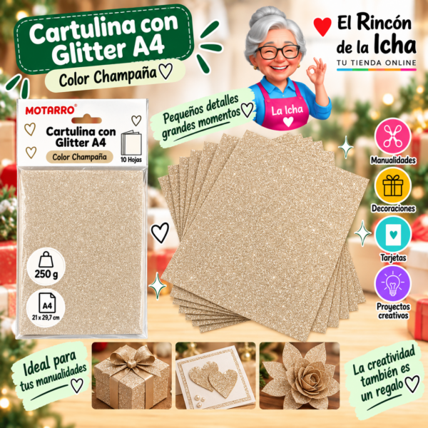 RI-0005790 Cartulina con Glitter A4 250 g Champaña - 10 Hojas