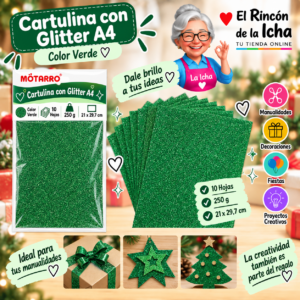 RI-0005792 Cartulina con Glitter A4 250 g Verde - 10 Hojas