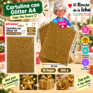 RI-0005793 Cartulina con Glitter A4 250 g Oro Oscuro - 10 Hojas