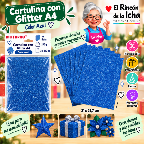 RI-0005794 Cartulina con Glitter A4 250 g Azul - 10 Hojas