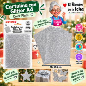 RI-0005795 Cartulina con Glitter A4 250 g Plata - 10 Hojas