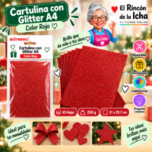 RI-0005796 Cartulina con Glitter A4 250 g Rojo - 10 Hojas