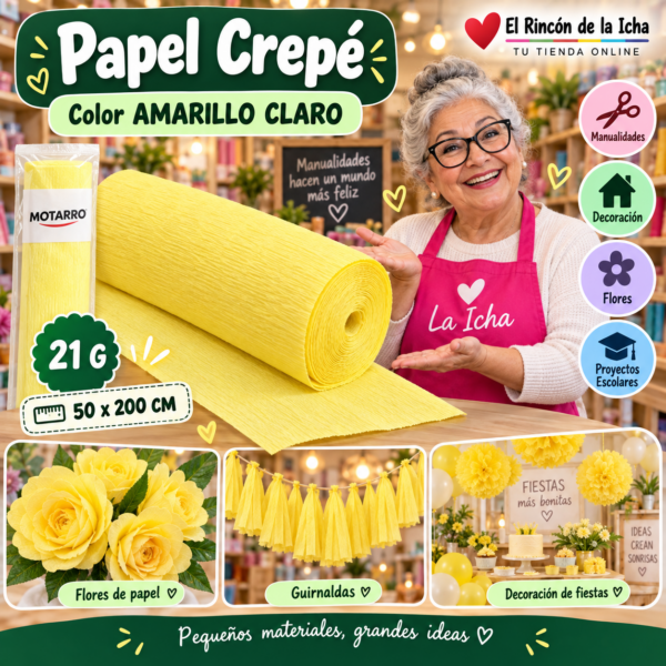 RI-0005799 Papel Crepé 50 x 200 cm 21 g Amarillo Claro
