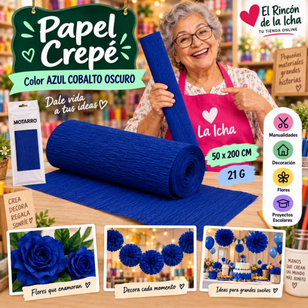 Papel Crepé 50 x 200 cm 21 g Azul Cobalto Oscuro