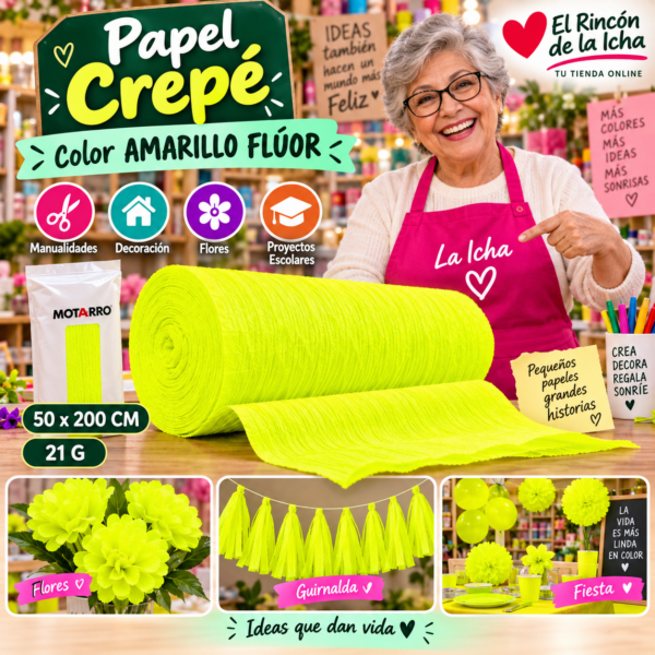 RI-0005815 Papel Crepé 50 x 200 cm 21 g Amarillo Flúor