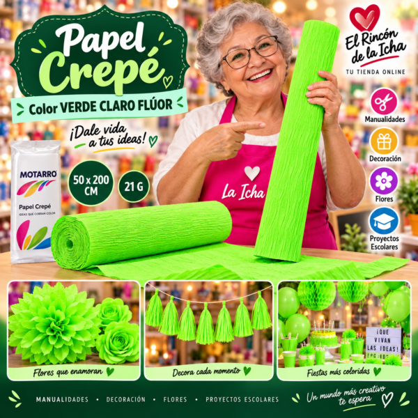 RI-0005816 Papel Crepé 50 x 200 cm 21 g Verde Claro Flúor