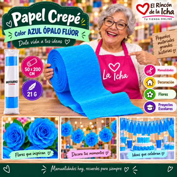 RI-0005818 Papel Crepé 50 x 200 cm 21 g Azul Ópalo Flúor