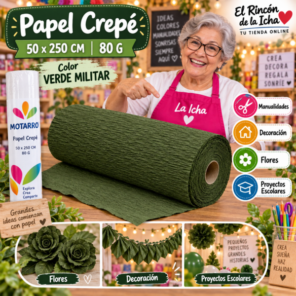 RI-0005820 Papel Crepé 50 x 250 cm 80 g Verde Militar
