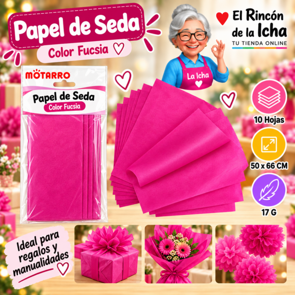 RI-0005826 Papel de Seda 50 x 66 cm 17 g 10 Hojas Fucsia