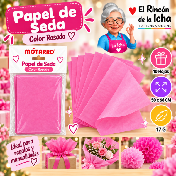 RI-0005827 Papel de Seda 50 x 66 cm 17 g 10 Hojas Rosado