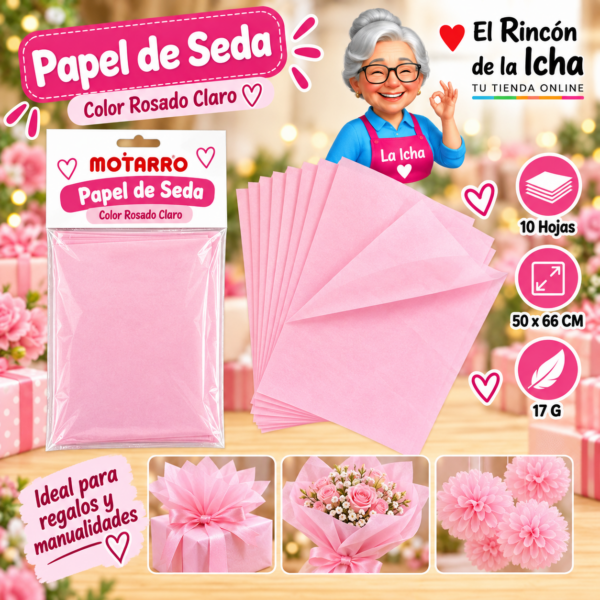 RI-0005828 Papel de Seda 50 x 66 cm 17 g 10 Hojas Rosado Claro
