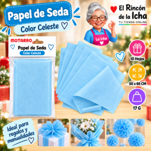 RI-0005829 Papel de Seda 50 x 66 cm 17 g 10 Hojas Celeste