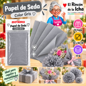 RI-0005830 Papel de Seda 50 x 66 cm 17 g 10 Hojas Gris