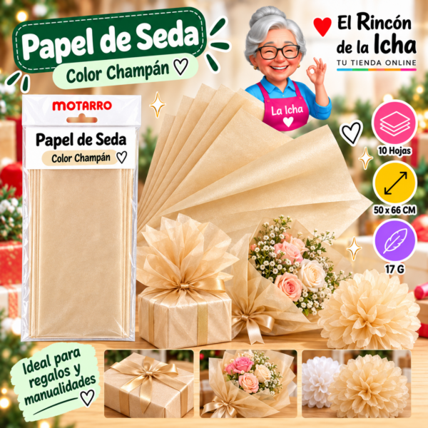 RI-0005833 Papel de Seda 50 x 66 cm 17 g 10 Hojas Champán