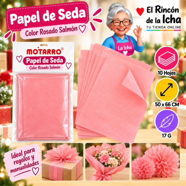RI-0005836 Papel de Seda 50 x 66 cm 17 g 10 Hojas Rosado Salmón