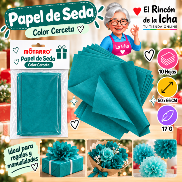 RI-0005840 Papel de Seda 50 x 66 cm 17 g 10 Hojas Cerceta