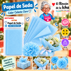 RI-0005841 Papel de Seda 50 x 66 cm 17 g 10 Hojas Celeste Claro