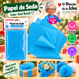 RI-0005842 Papel de Seda 50 x 66 cm 17 g 10 Hojas Azul Bondi