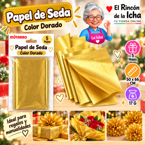 RI-0005843 Papel de Seda 50 x 66 cm 17 g 5 Hojas Dorado
