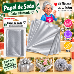 RI-0005844 Papel de Seda 50 x 66 cm 17 g 5 Hojas Plateado
