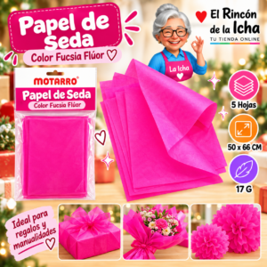 RI-0005845 Papel de Seda 50 x 66 cm 17 g 5 Hojas Fucsia Flúor