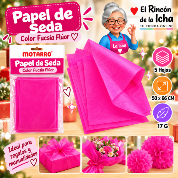RI-0005845 Papel de Seda 50 x 66 cm 17 g 5 Hojas Fucsia Flúor