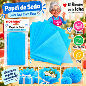 RI-0005849 Papel de Seda 50 x 66 cm 17 g 5 Hojas Azul Claro Flúor