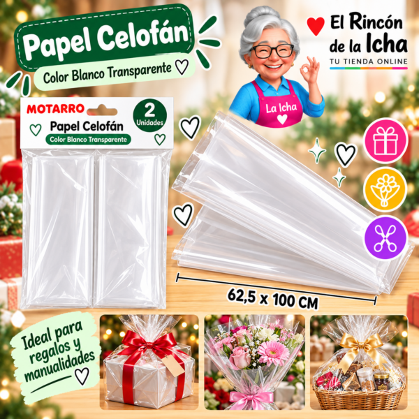 RI-0005850 Papel Celofán 62,5 x 100 cm 2 Unidades Blanco Transparente