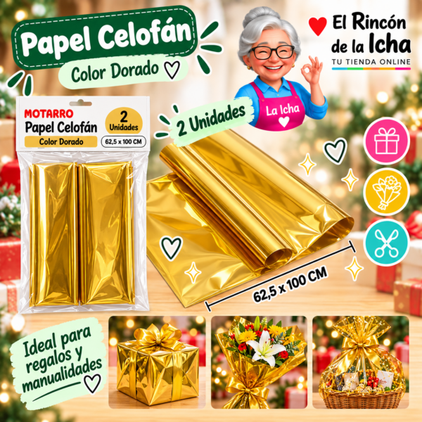 RI-0005852 Papel Celofán 62,5 x 100 cm 2 Unidades Dorado