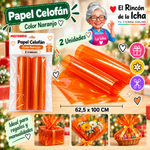 RI-0005853 Papel Celofán 62,5 x 100 cm 2 Unidades Naranjo