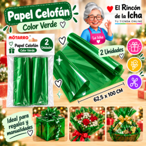 RI-0005855 Papel Celofán 62,5 x 100 cm 2 Unidades Verde
