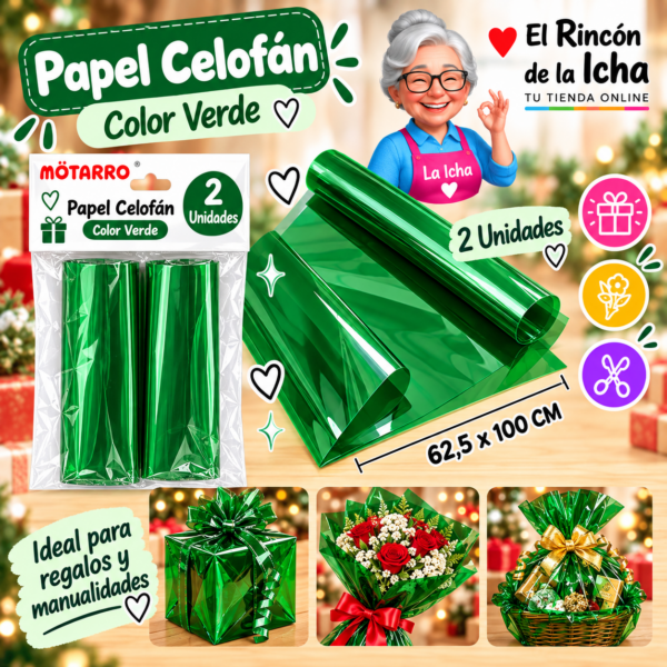 RI-0005855 Papel Celofán 62,5 x 100 cm 2 Unidades Verde