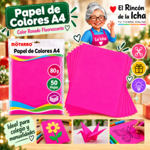 RI-0005860 Papel de Colores A4 80 g 50 Hojas Rosado Fluorescente