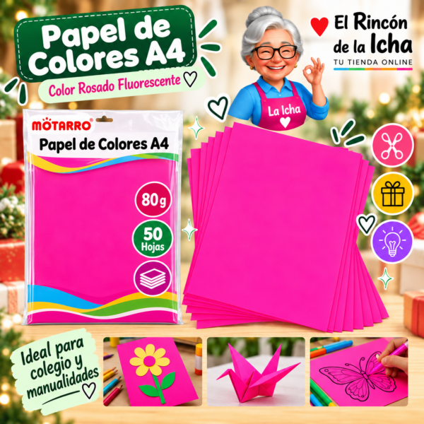 RI-0005860 Papel de Colores A4 80 g 50 Hojas Rosado Fluorescente