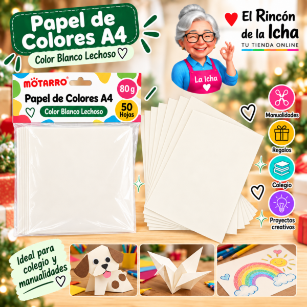 RI-0005867 Papel de Colores A4 80 g 50 Hojas Blanco Lechoso